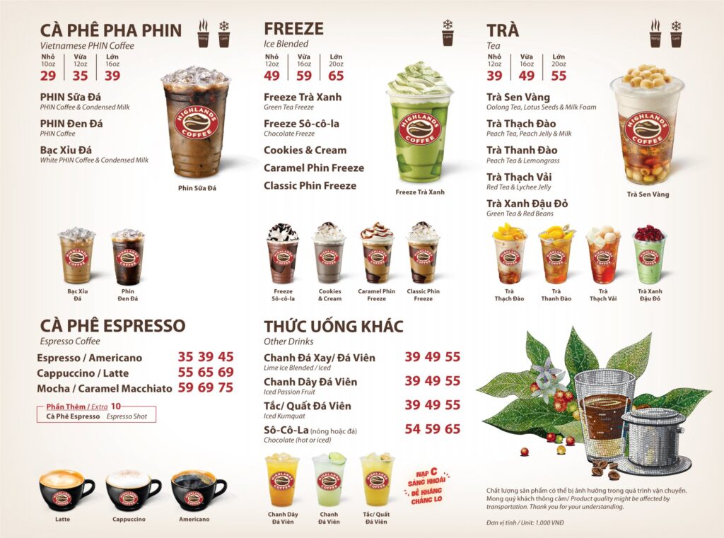 Cập Nhật Menu Highlands Coffee Mới Nhất 2025