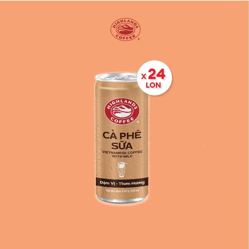 Thùng 24 Lon Cà Phê Sữa Đá Highlands Coffee 235ml/lon