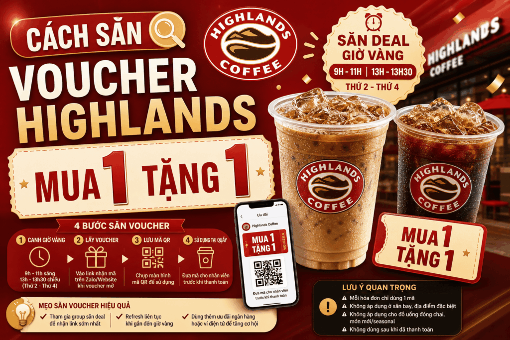 Hướng dẫn cách săn voucher Highlands Mua 1 Tặng 1 chi tiết từ A đến Z