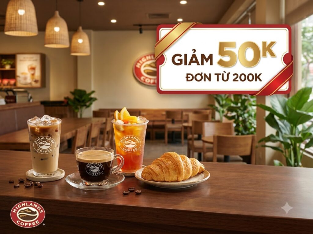 Voucher Highlands Giảm 50K - Đơn Từ 200K
